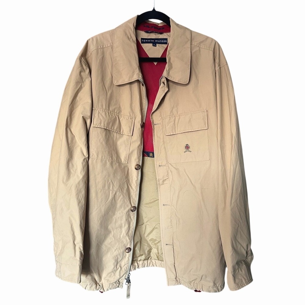 Vintage Tommy‎ Hilfiger Jacket Mens Sz XL Bomber Khaki Harrington 90s Preppy USA